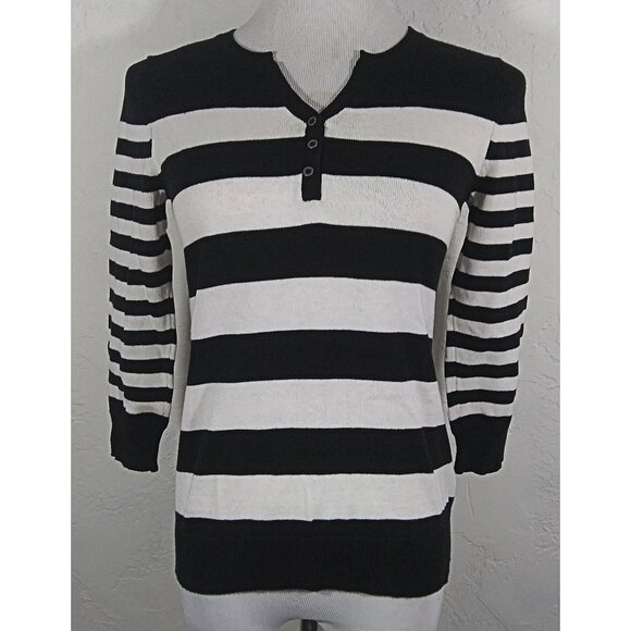 Jessica Top Size XS 2 4 Striped Multicolor Henley Sweater V Neck Career - Picture 1 of 5